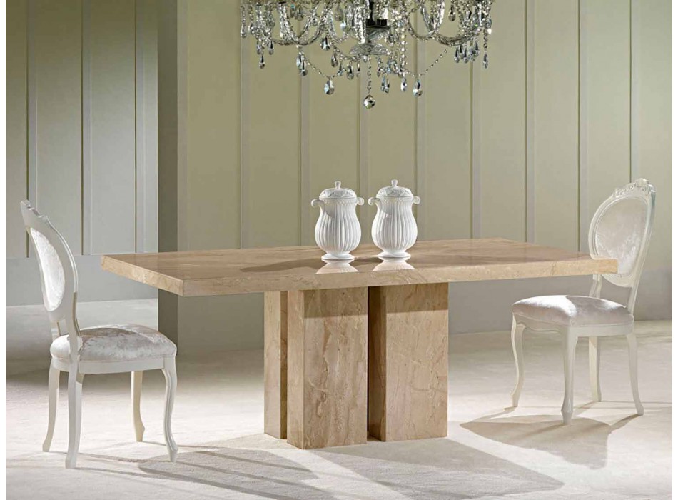 Designer Kitchen Table in Daino Marble Made in Italy - Zarino Viadurini