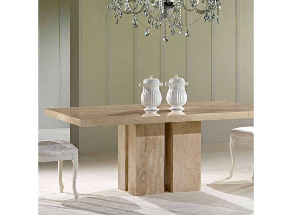 Designer Kitchen Table in Daino Marble Made in Italy - Zarino Viadurini