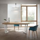 Fixed Metal Kitchen Table and Wooden Top Made in Italy - Bastiano Viadurini