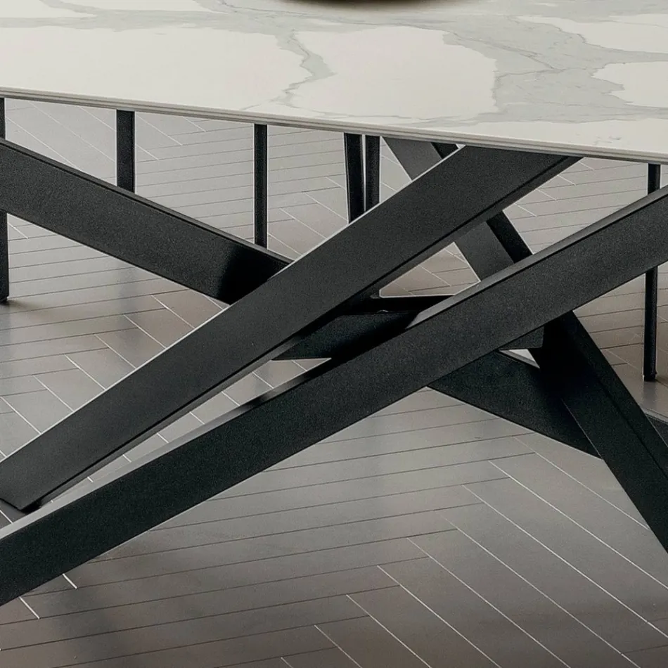Kitchen Table in Laminam with Metal Structure Made in Italy - Carlino Viadurini
