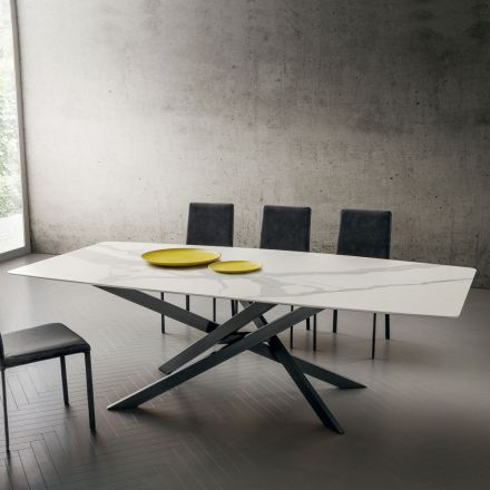 Kitchen Table in Laminam with Metal Structure Made in Italy - Carlino Viadurini