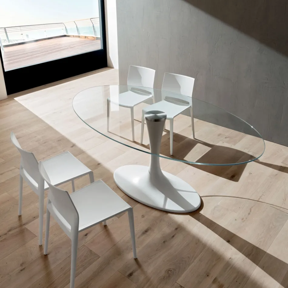 Luxury Kitchen Table in Tempered Glass and Marble Made in Italy - Brontolo Viadurini