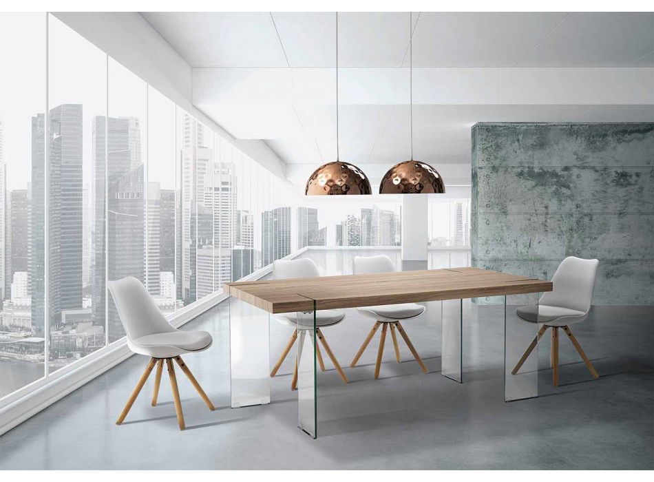 Modern Kitchen Table with MDF Top and Glass Base, Joey Viadurini