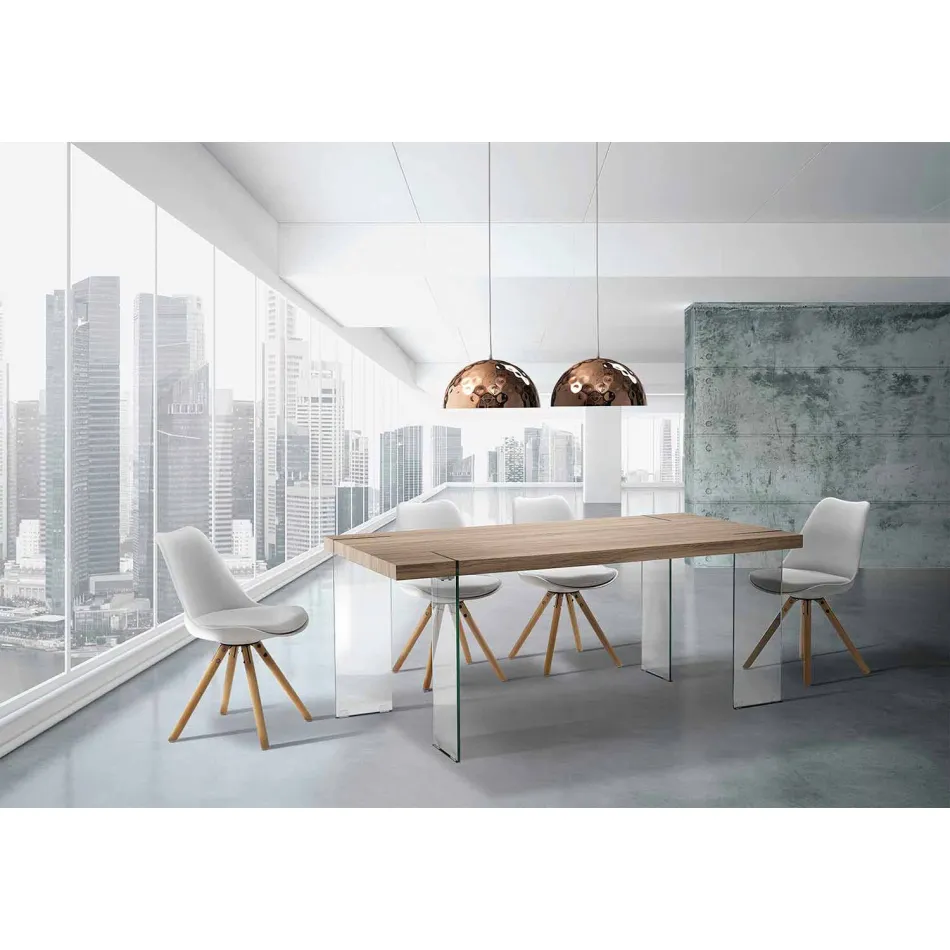Modern Kitchen Table with MDF Top and Glass Base, Joey Viadurini