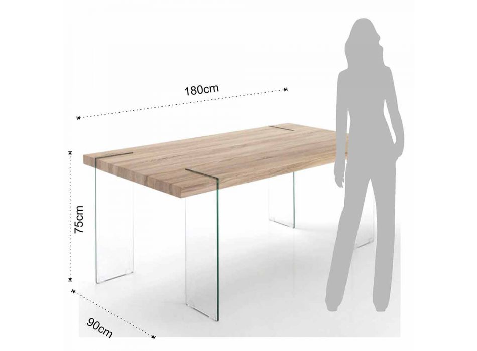Modern Kitchen Table with MDF Top and Glass Base, Joey Viadurini