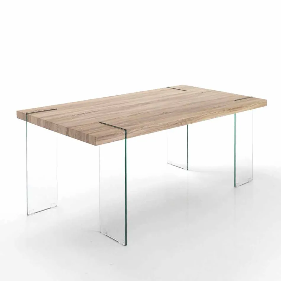 Modern Kitchen Table with MDF Top and Glass Base, Joey Viadurini