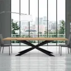 Modern Kitchen Table in Veneered Wood and Steel Made in Italy - Grotta Viadurini