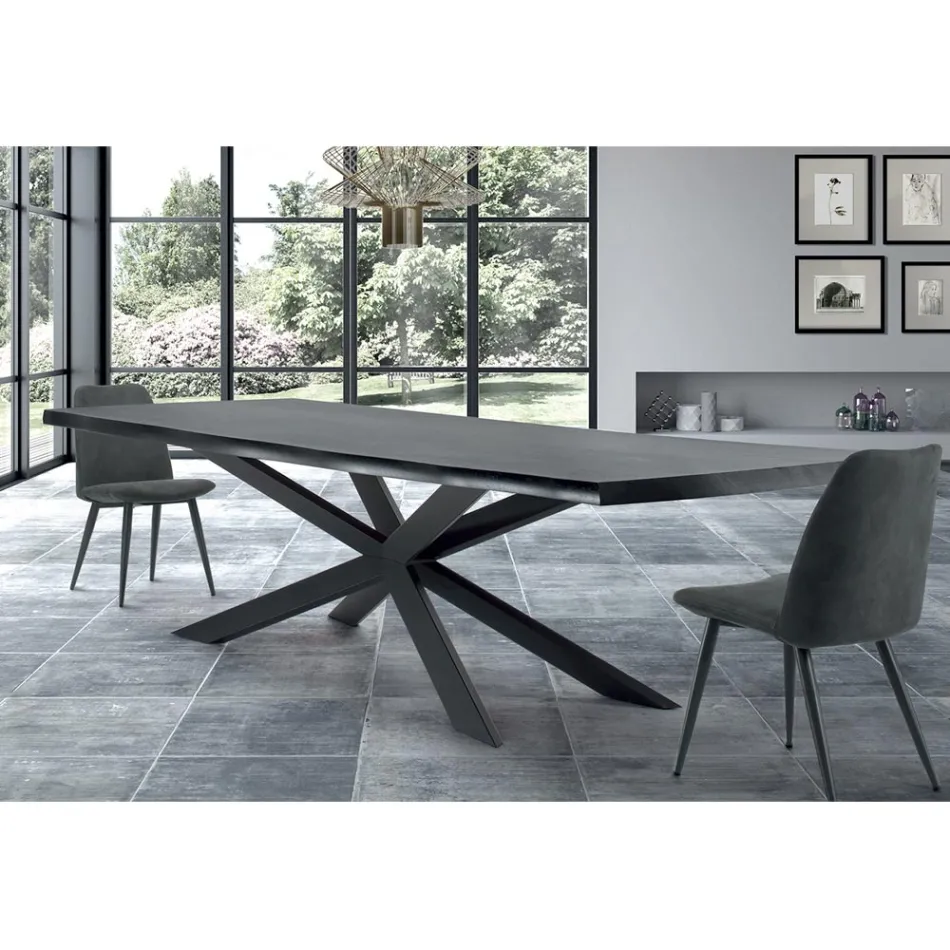Modern Kitchen Table in Veneered Wood and Steel Made in Italy - Grotta Viadurini