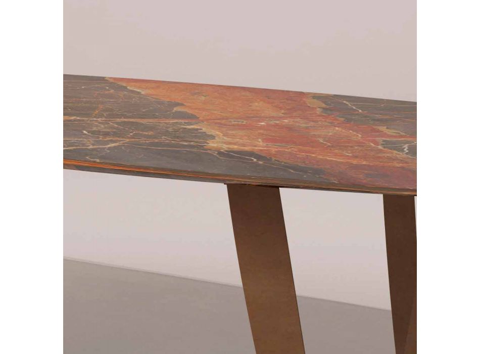 Rectangular Kitchen Table in Shade by Caravaggio Marble and Metal - Naruto Viadurini