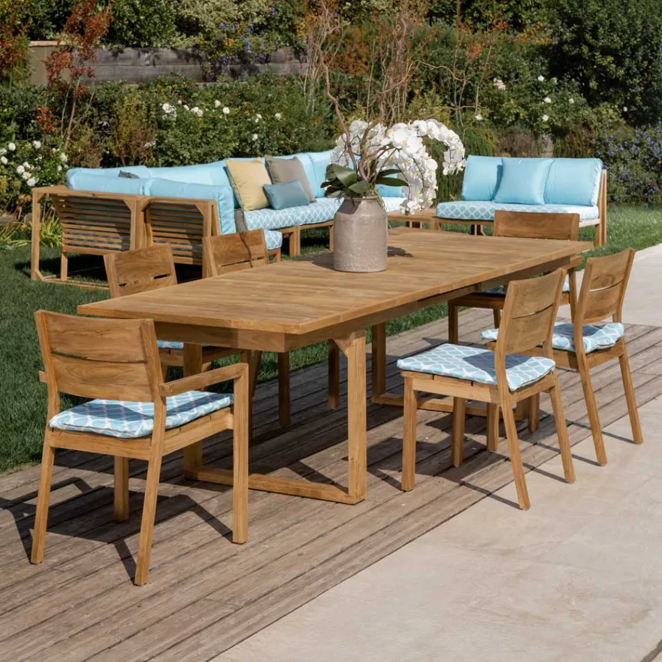 Extendable Outdoor Table with Teak Chairs and Armchairs - Marie Viadurini