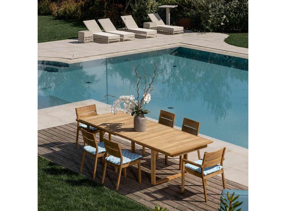 Extendable Outdoor Table with Teak Chairs and Armchairs - Marie Viadurini
