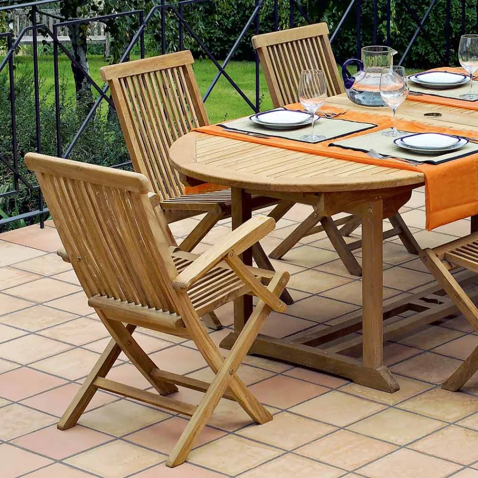 Outdoor Table with 2 Armchairs and 4 Teak Chairs - Yggdrasil Viadurini