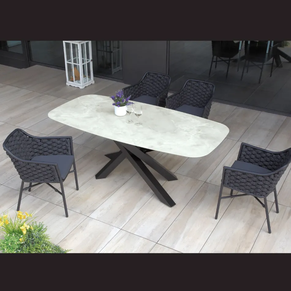 Outdoor Table with Aluminum Base and 12mm Laminated HPL Top - Zefiro Viadurini