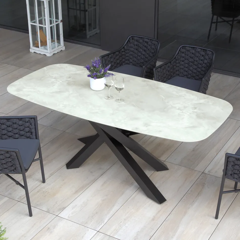 Outdoor Table with Aluminum Base and 12mm Laminated HPL Top - Zefiro Viadurini