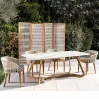 Outdoor Table with Wooden Base and Calacatta Oro Ceramic Top - Infinity Viadurini