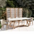 Outdoor Table with Wooden Base and Calacatta Gold Ceramic Top - Infinity