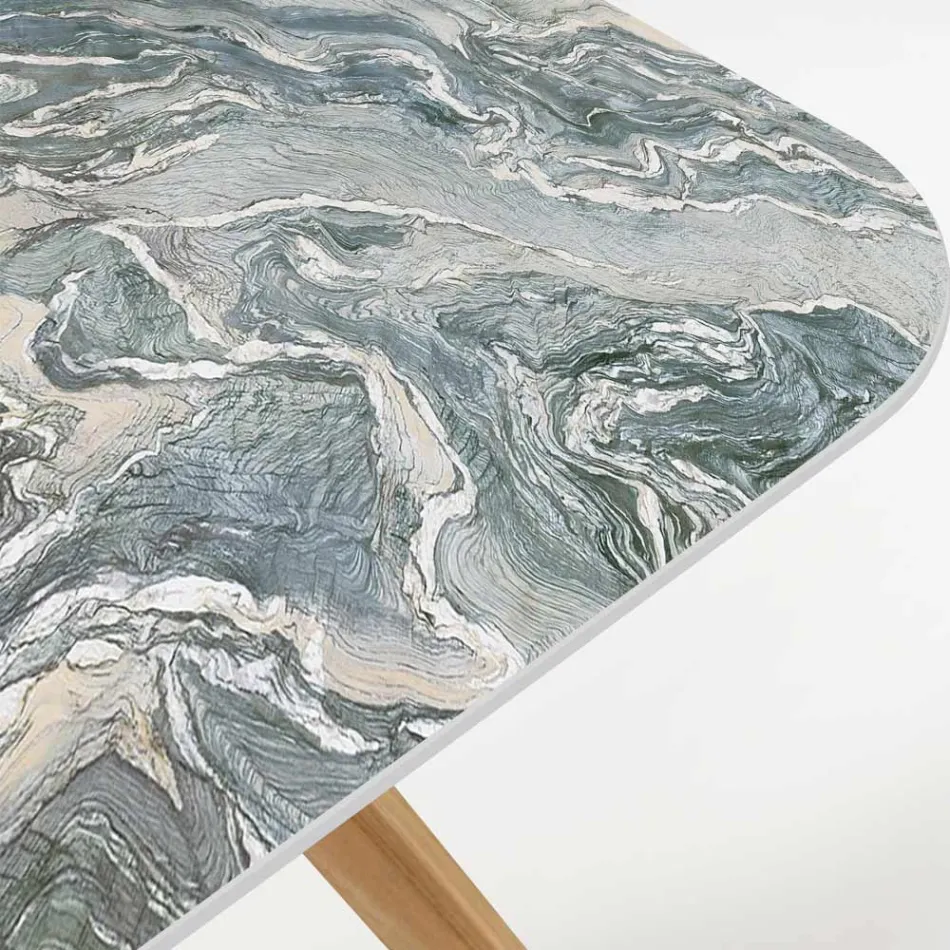 Outdoor Table with Wooden Base and Iconic Ciprus Ceramic Top - Infinity Viadurini