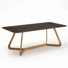 Outdoor Table with Wooden Base and Metal Corten Ceramic Top - Infinity Viadurini