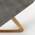 Outdoor Table with Wooden Base and Gray Stone Ceramic Top - Infinity Viadurini