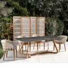 Outdoor Table with Wooden Base and Gray Stone Ceramic Top - Infinity Viadurini