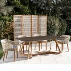 Outdoor Table with Wooden Base and Pulpis Brown Ceramic Top - Infinity Viadurini