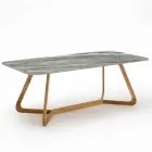 Outdoor Table with Wooden Base and Royal Peacock Ceramic Top - Infinity Viadurini