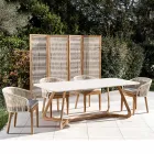 Outdoor Table with Wooden Base and Terrazzo White Ceramic Top - Infinity Viadurini