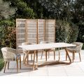 Outdoor Table with Wooden Base and Terrazzo White Ceramic Top - Infinity