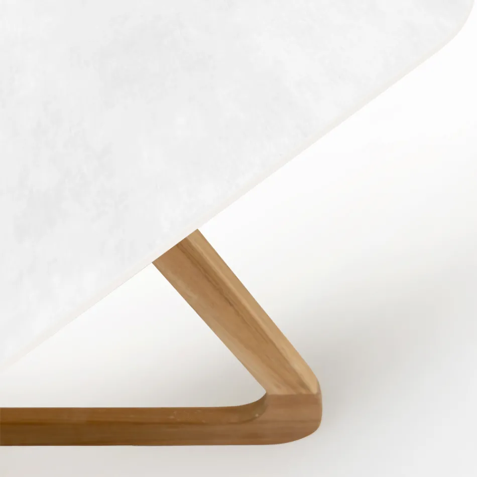 Outdoor Table with Wooden Base and Total White Ceramic Top - Infinity Viadurini