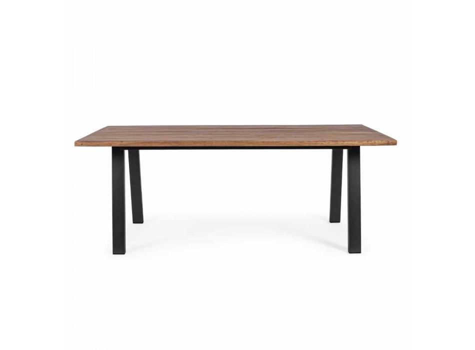 Outdoor Table in Acacia Wood with Legs in Painted Steel - Sheldon Viadurini