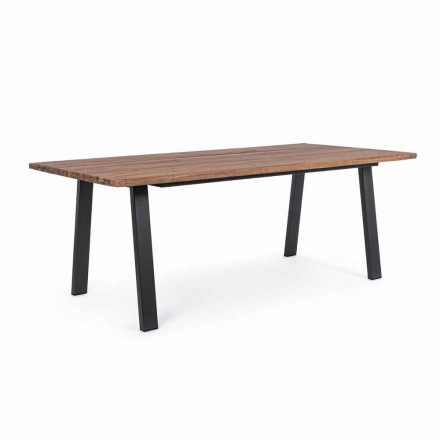 Outdoor Table in Acacia Wood with Legs in Painted Steel - Sheldon Viadurini