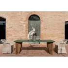 Outdoor Table in Okumè Microcement and Teak Finish Made in Italy - Pencil Viadurini