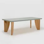 Outdoor Table in Okumè Microcement and Teak Finish Made in Italy - Pencil Viadurini