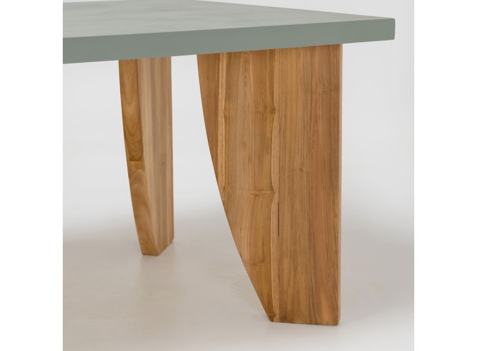 Outdoor Table in Okumè Microcement and Teak Finish Made in Italy - Pencil Viadurini
