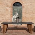 Outdoor Table in Okumè Microcement and Teak Finish Made in Italy - Pencil