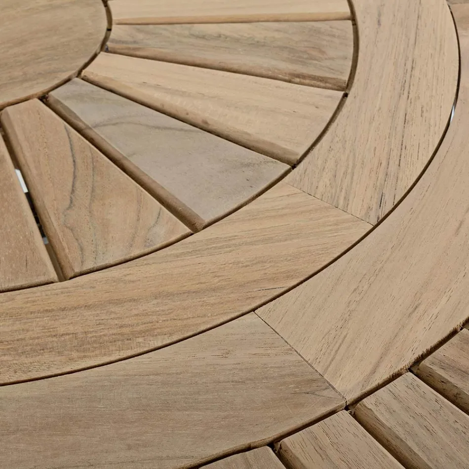 Outdoor Teak Table with Swivel Central Top, Homemotion - Dimitris Viadurini