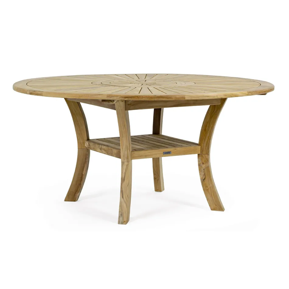 Outdoor Teak Table with Swivel Central Top, Homemotion - Dimitris Viadurini
