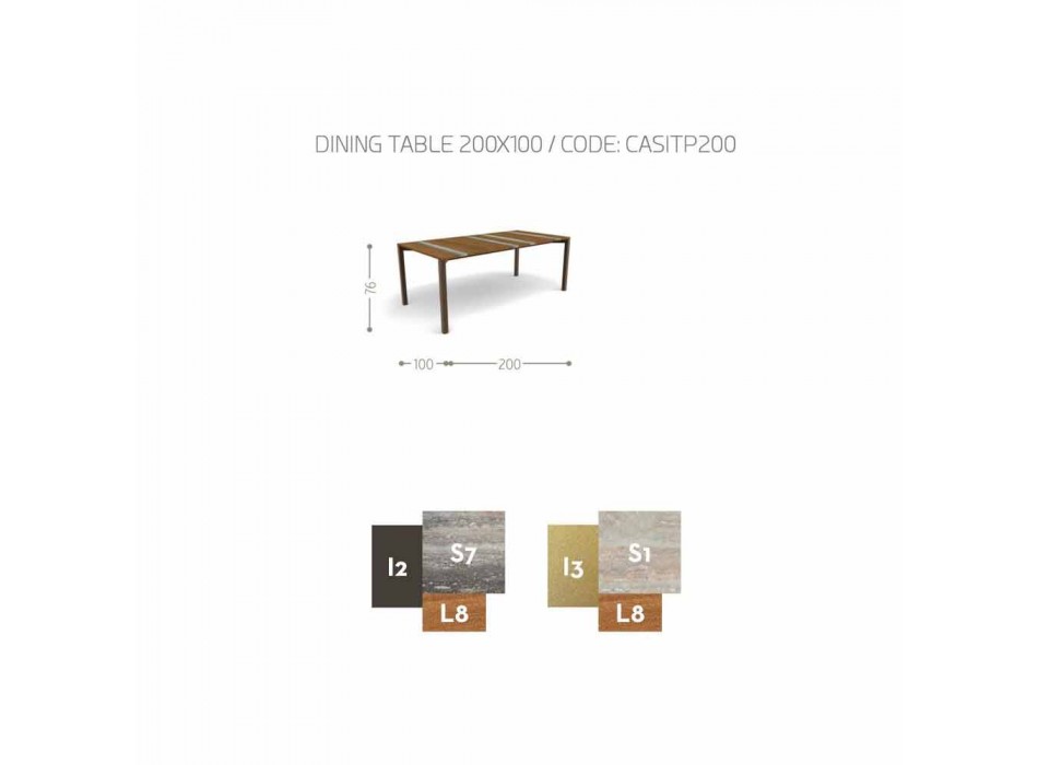 Casilda Talenti modern outdoor table in wood and stainless steel 200x100