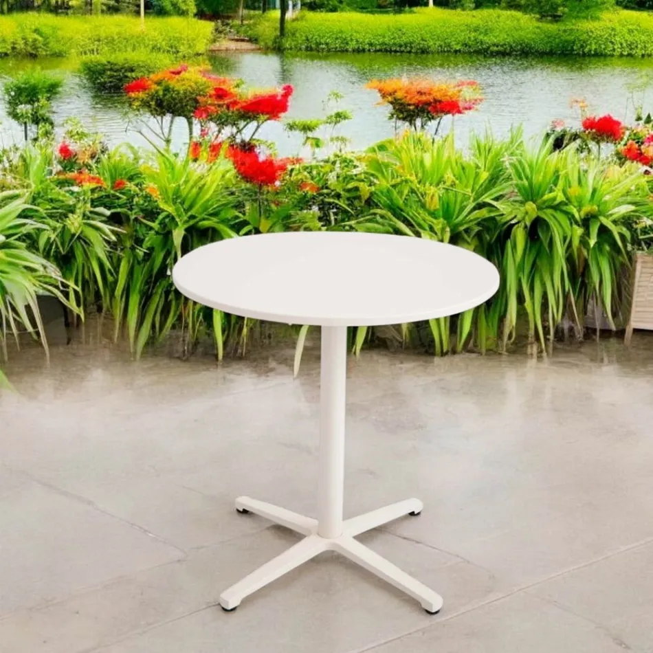 Round Outdoor Table Diameter 75 cm in Beige Aluminum - Brisea Viadurini