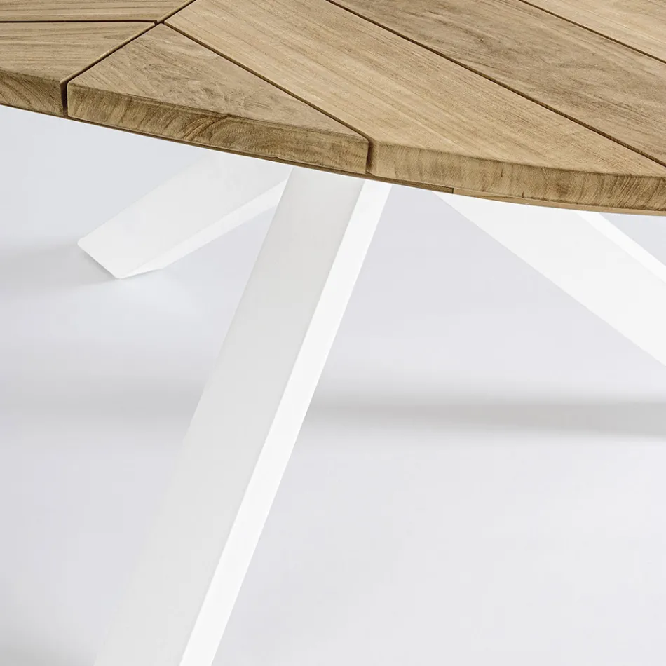 Round Teak Outdoor Table with Aluminum Base, Homemotion - Selenia Viadurini