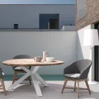 Round Teak Outdoor Table with Aluminum Base, Homemotion - Selenia Viadurini