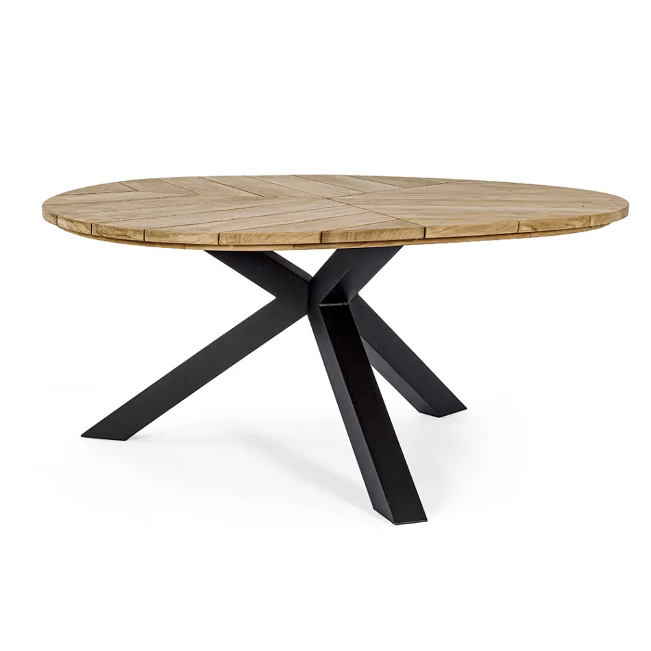 Round Teak Outdoor Table with Aluminum Base, Homemotion - Selenia Viadurini