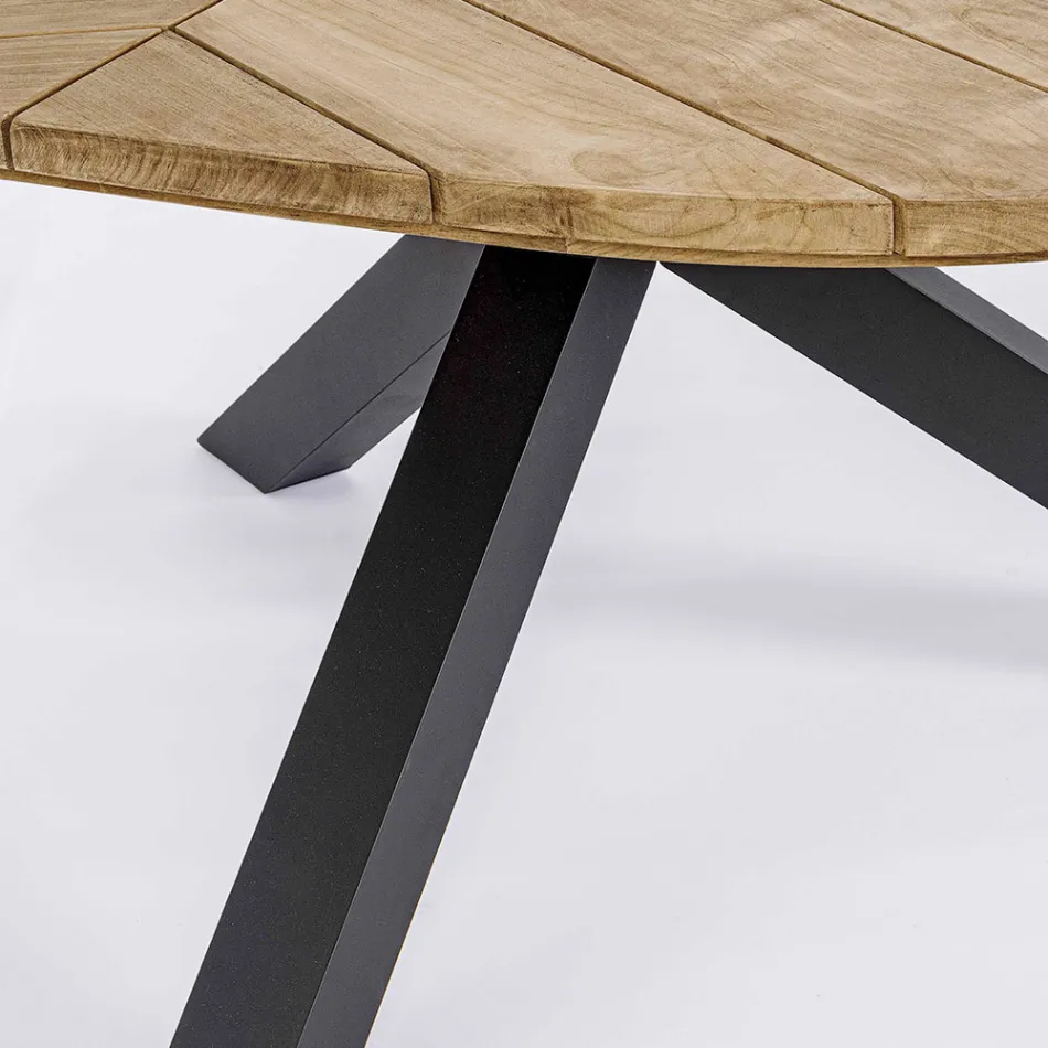 Round Teak Outdoor Table with Aluminum Base, Homemotion - Selenia Viadurini