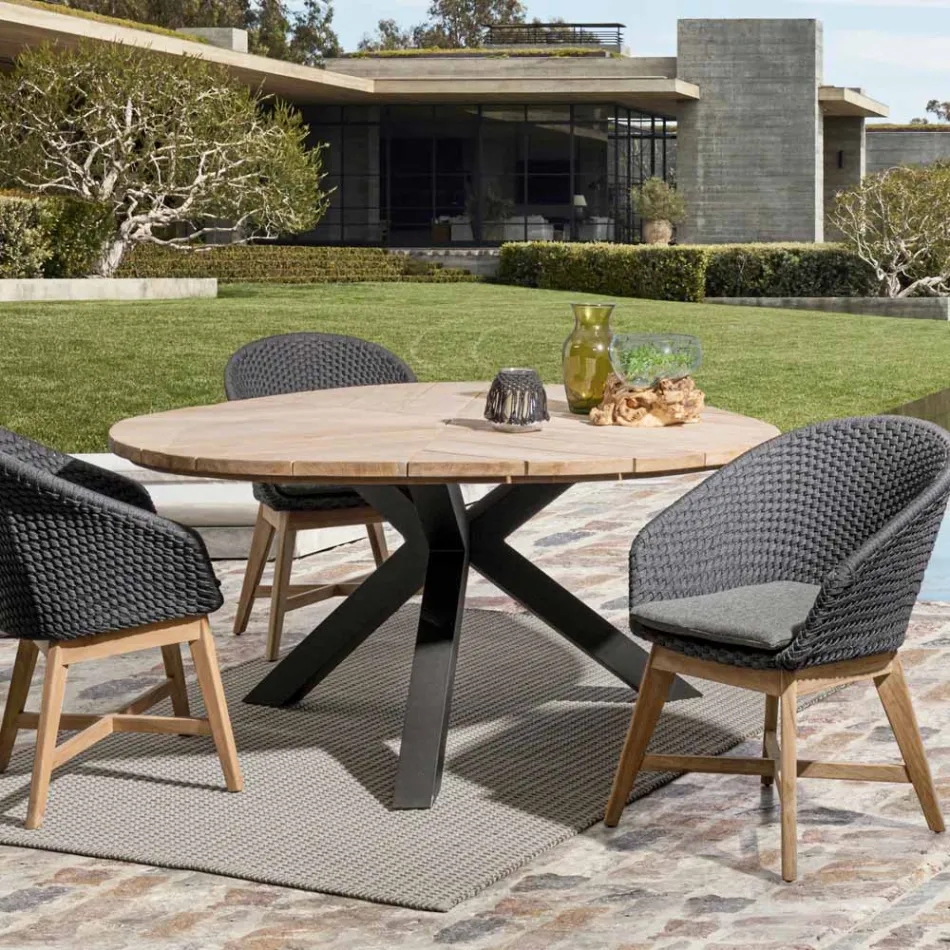 Round Teak Outdoor Table with Aluminum Base, Homemotion - Selenia Viadurini