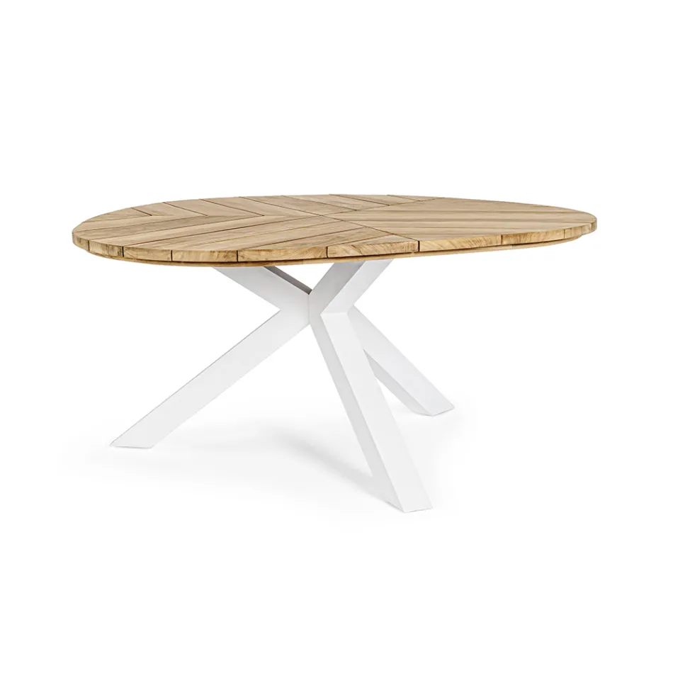 Round Teak Outdoor Table with Aluminum Base, Homemotion - Selenia Viadurini