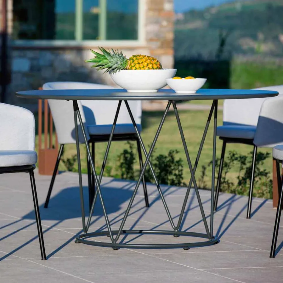 Round Modern Outdoor Table in Painted Metal Made in Italy - Ibra Viadurini