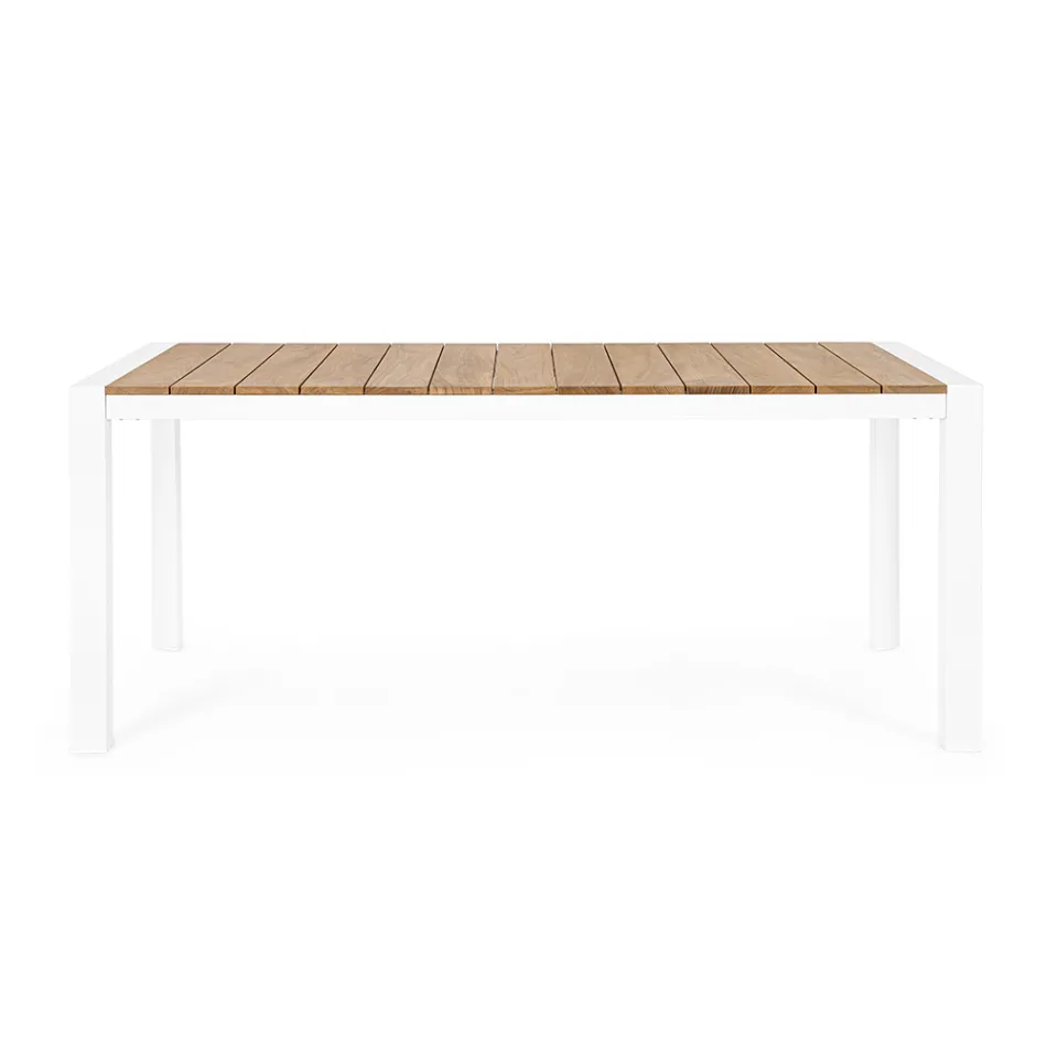 Garden Table 180x90 cm with Aluminum Base and Teak Top - Mean Viadurini