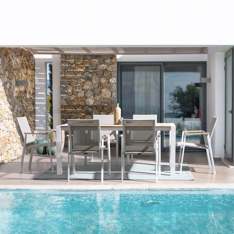 Garden Table 180x90 cm with Aluminum Base and Teak Top - Mean Viadurini