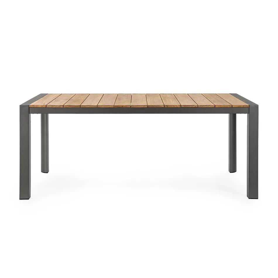Garden Table 180x90 cm with Aluminum Base and Teak Top - Mean Viadurini