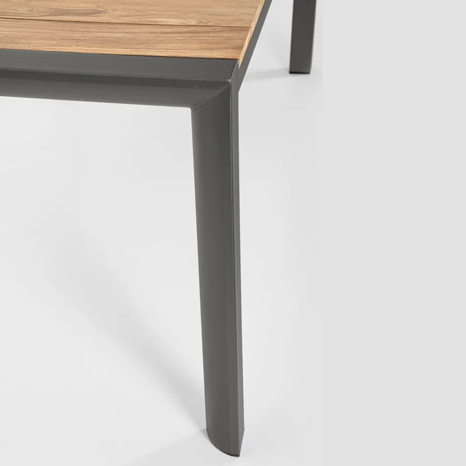 Garden Table 180x90 cm with Aluminum Base and Teak Top - Mean Viadurini